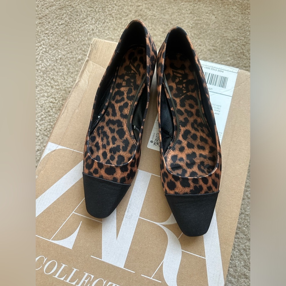 Zara Women Cap Toe Animal Print Ballet Flats